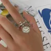 Band Rings Foxanry Silver Color Party Rings Vintage Punk Hollow Smile Face Pendant INS Fashion Thai Silver Fine Jewelry Gifts J230817