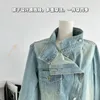 Kvinnor BLOUSES 2023 Spring Fashion Loose Korean Vintage Asymmetric Design Short Jacka Gradient Color Denim Shirt For Women Z191