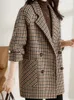 Womens Suits Blazers Vintage Houndstooth Women Woolen Blazer Double Breasted Plaid Female Suit Jacket Fashion Korean Outerwear Loose Blaser Coat 230817