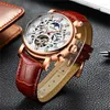 Wristwatches KINYUED Tourbillon Skeleton Watches Men Mechanical Automatic Wristwatch 3ATM Waterproof Watch Moon Phase Reloj Hombre