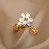 Band Rings Water Drop Petals Pendant Rings for Women Luxury Stainless Steel Floral Zircon Open Adjustable Ring 2022 Trend Wedding Jewerly J230817