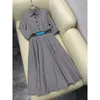 Casual jurken Elegante Chidori Controleer Elastische taille Design Swing Dress Damesmode sfeer 2023 Fall -forens Formele kleding