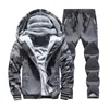 Men's Tracksuits Tracksuit Men com lã de lã de lã de calça com capuz grossa de calça quente no pêlo de moletom de inverno Conjunto de roupas PLATUS M-4XL