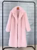 2023 Winter Fluffy Jacket Women Solid Lapel Long Faux Fox Fur Coat Ladies Furry Warm Pink White Jacket Trench Coats Tops