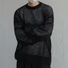 Men's Sweaters Fall Trend Mens Mesh Knitting Tops Streetwear Fashion Transparent Hollow Out Sweater Men Casual Loose Long Sleeve O Neck Jumper 230816