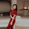 Roupas étnicas Vermelho Vermelho Cheongsam Lace feminina Slim Chinese Style Party Party Dress 2023 QIPAO para mulheres