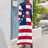 Casual jurken American Flag Dress Long Sleeve Betsy Ross 13 Stars and Stripes Maxi High Neck Street Fashion Graphic Bohemia