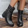 Boots Decor Pleated Cowboy Boots Women 2023 Autumn Pu Leather Chunky Heels Western Boots Woman Pointed Toe Black Ankel Booties T230817