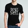 Carta divertida No soy gay Tema Tammán impreso Camisetas Camas de algodón de manga corta Camas redondas de algodón