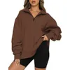 Kvinnors hoodies tröjor est mode casual damer topp med halv blixtlås långärmare plyschtröja utan fickor kläder för kvinnor 230817