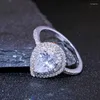 Wedding Rings Fashion Women's Creative Water Drop Crystal met volledige zirkoonring zilveren kleur prachtige peer maat 6-10