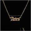 Pendant Necklaces Personalized Gold Letter Zodiac Necklace Constellation Custom Stainless Steel Old English Birthday Jewel Drop Delive Dhbco