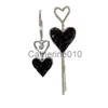 Charm Asymmetrical Retro Black Heart Earrings For Women 2023 Korean New Fashion Simple Elegant Jewelry Wholesale Birthday Gift J230817