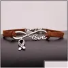 Charm Bracelets Fashion Breast Cancer Awareness Hope For Women Men Ribbon Love Veet String Rope Wrap Bangle Diy Handmade Jewelry Dro D Dhl4V