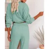 Womens Two Piece Pants 2 Outfits Lång ärm i dragkörning och hög midja Pocketed Joggers Casual Sweatsuits Set 230817