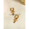 Charm Yachan 18K Gold Bated Brincos de argola de aço inoxidável para mulheres Charms rosa de pedra natural Jóias impermeáveis ​​J230817