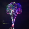 Décoration de fête de la fête de 20 pouces LED Balon de clignotement transparent éclairage lumineux Bobo ballons à balle avec 70 cm Pole 3M String Balloon Fournitures de mariage Q485