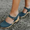 Stövlar Ny sommarmodeplattform Sandaler Kvinnor Kilskor Buckle Strap Läder Läderstövlar Casual Höjd Sandal Plus Size T230817