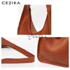 Hobo CEZIRA 2020 Fashion PU Leather Shoulder Bag For Women Brand Design Striped Hobo Casual Daily Female Large Vegan Leather Handbags HKD230817