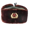 Trapper Hats Ryssland Badge Sovjet armé militär ushanka bombplan hattar pilot trapper vinter hatt faux kanin pälsa öronflapp män kvinnor snö beanie 230817