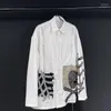 Men's Casual Shirts 2023 Summer Fashion Patchwork Metal Chain For Men Turn-down Collar Long Sleeve Loose Blouse Tide 21F3550