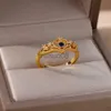 Ringas de banda anéis de coroa de zircão azul para mulheres aço inoxidável anel de coroa ajustável 2023 Design de tendências feminino Jewerly frete grátis J230817