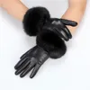 Five Fingers Gloves Arrival Wholesale Women's Real Sheepskin Leather Gloves With Rabbit Fur Cuffs Female Cycling Warm gloves Fleece Lining 230816