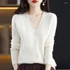 Damesbreien witte steeg voor lente herfst v-neck vestiging trui voor vrouwen pure merino wollen gebreide kledingjackt tops