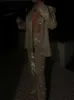 Kvinnors tvådelade byxor Taruxy Sliver glittrande överdimensionerade blazeruppsättningar för kvinnor kostym damer Casual Glitter Coat and Pants Set Blazer Femme Mujer Party J230816