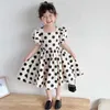 Mädchen Kleider Baby Mädchen Süße Schwarz Dot A-Linie Prinzessin Kleid Kinder Kind Kleidung Mode Lässig Puff Sleeve Lace-up einteiliges Kleid