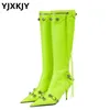 Dress Shoes YJXKJY Pointed Toe Party Punk Rivet Tassels Woman Thin High Stilettos Heels Vintage Metal Buckle Zipper Knee Long Boot 230816