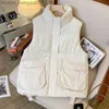 Women's Down Parkas CRRIFLZ Autumn Women's Standing Collar Warm and Unique Tank Top Solid Large Pocket Sleeveless Coat Women's Fashion Jacket Z230817