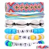 Cadena 6 PCS Conjunto de cartas de letras hechas a mano Rope VSCO Girl Friendship Bracelet Colorf Boho Boho Pulseras afortunadas Ajustable Joyería F Dhljc