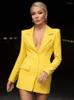Casual Dresses Kri 2023 Women's Yellow Black Suit Dress Sexig Öppna Diamond Hollow V-Neck Slim Fit Mini Elegant Celebrity Party