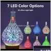 Aromatherapy Mist Maker 1Lzuz 8Fimf Trasonic 3D Fireworks Glass Vase Shape Air With Led Night Light Aroma Essential Oil Diffuser Drop Dhme9