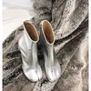 드레스 슈즈 2023 브랜드 디자인 타비 부츠 분할 발끝에서 청키 한 하이힐 여성 부츠 가죽 Zapatos Mujer 패션 가을 여성 신발 Botas Mujer HKD230818