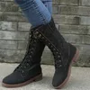 Laarzen herfst winterlaarzen vrouwen midden kalfs laarsjes dames lange laarzen vrouwelijke knie high laarzen zipper ronde teen platform laarzen plus maat t230817