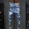 Herenjeans gescheurd jeans mannen slanke fit lichtblauw mode streetwear rafelen hiphop bedroefde casual denim jeans broek mannelijke broek 230816