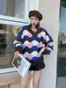 Dames truien hoogwaardige pullover trui vrouwen los 2023 winter en herfst casual v-neck lange mouw argyle vrouwelijke tops