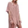 Kvinnors badkläder Kvinnor Soft Bathing Cotton Blend Bikini Cover Up Side Slitt Loose Fashion Beach Sexig Solid Summer Out V Neck