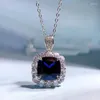 Chains 2023 925 Silver Imitation Sapphire 12 Fat Square Necklace Pendant Female European And American Luxury Inlay
