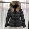 Dames donsjack Designer winterjassen Lange jassen Echte wasbeerhaarkraag Warme modeparka's met riem Dame katoenen jas495 dfashion98