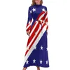 Casual jurken American Flag Dress Long Sleeve Betsy Ross 13 Stars and Stripes Maxi High Neck Street Fashion Graphic Bohemia