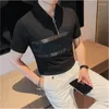 Heren PoloS Zomer Solid Sort Mouwen Splicing Fringe Polo Shirt met revers 2023 Men Business Casual Social Office Streetwear