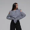 Damskie koszulki Gotoola 2023 Summer Casual Zebra Stripe Okoła szyja szwy z długim rękawem Modna moda mody luźna top koszulki