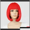 Synthetic Wigs 10Inch Straight Short Bob Bangs Blue Golden Red Black White Purple Pink Green Brown Cosplay Wig Female Anfol Ojp1W Drop Dhixg