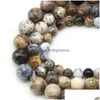 Andra pärlor naturliga blå hav agater sten runda lös boll 15 6/8/10mm för smycken som tillverkar DIY -halsbandarmband tillbehör släpp de dhsxi