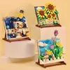 Blocks 580PCS Van Gogh Sunflower Astronauts Moom Walking Creative Building Blocks Painting Model Assemble B Desk Plant Decoration R230817