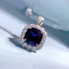 Chains 2023 925 Silver Imitation Sapphire 12 Fat Square Necklace Pendant Female European And American Luxury Inlay