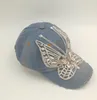 Ballkappen 2023 CLH18 Mode junge Lady Cap Butterfly Bling Strass Cotton Denim Baseball Verkauf